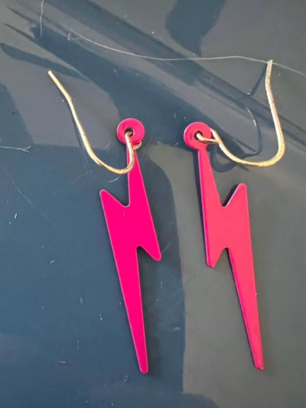 Pink lightning bolt earrings